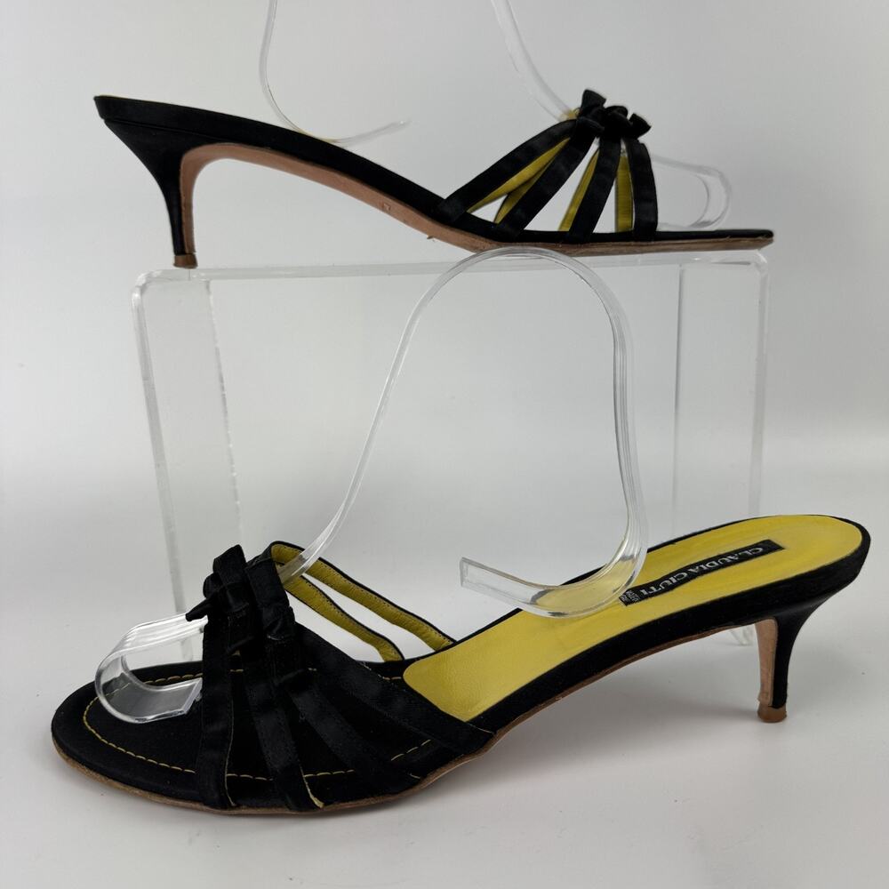 Claudia Ciuti Women's Black Kitten Heel Mules Knot Bow Detail Size 11